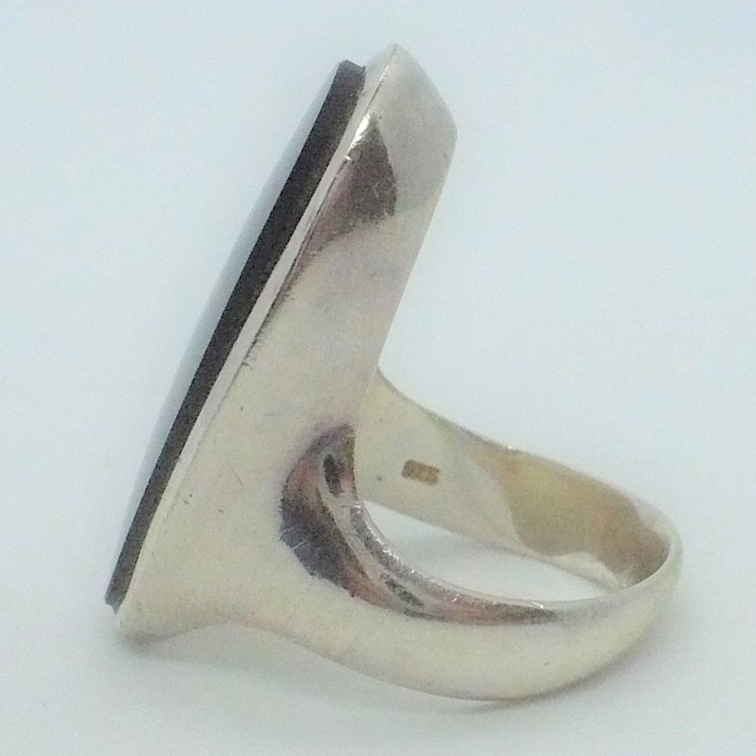 1960s Vintage Black Onyx Sterling Silver Modernist Ring 8
