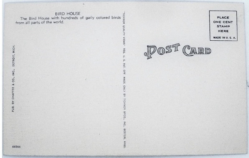 1926 Bird House Detroit Michigan Zoo Vintage Postcard