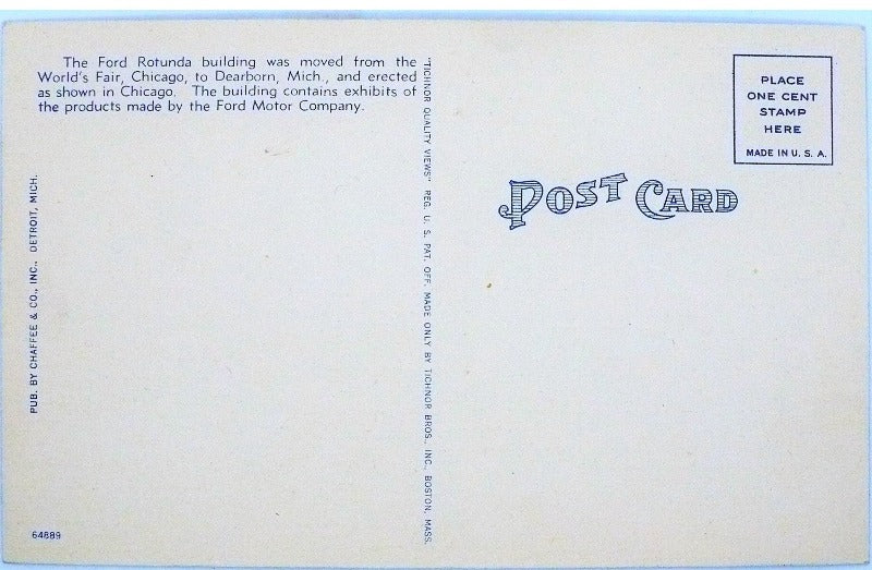 1934 Ford Rotunda Pavilion Dearborn Michigan Vintage Postcard