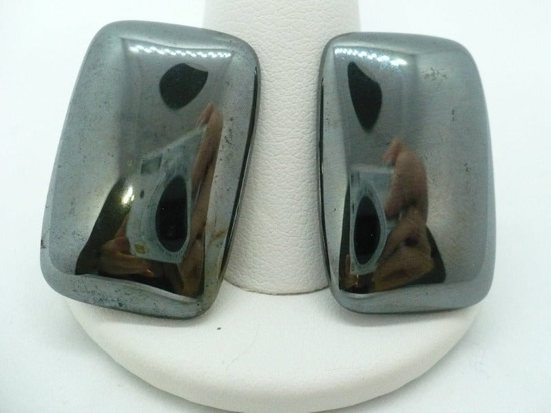 1980s Vintage Hematite Gemstone Statement Earrings