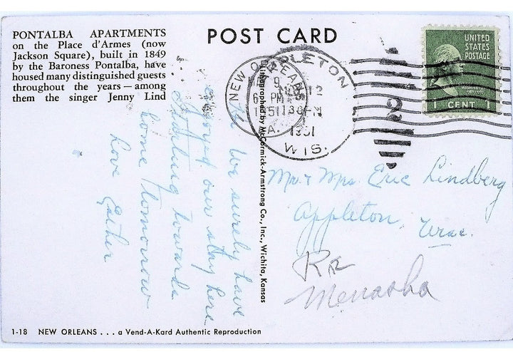 1951 New Orleans Louisiana Pontalba Apartments Vintage Postcard