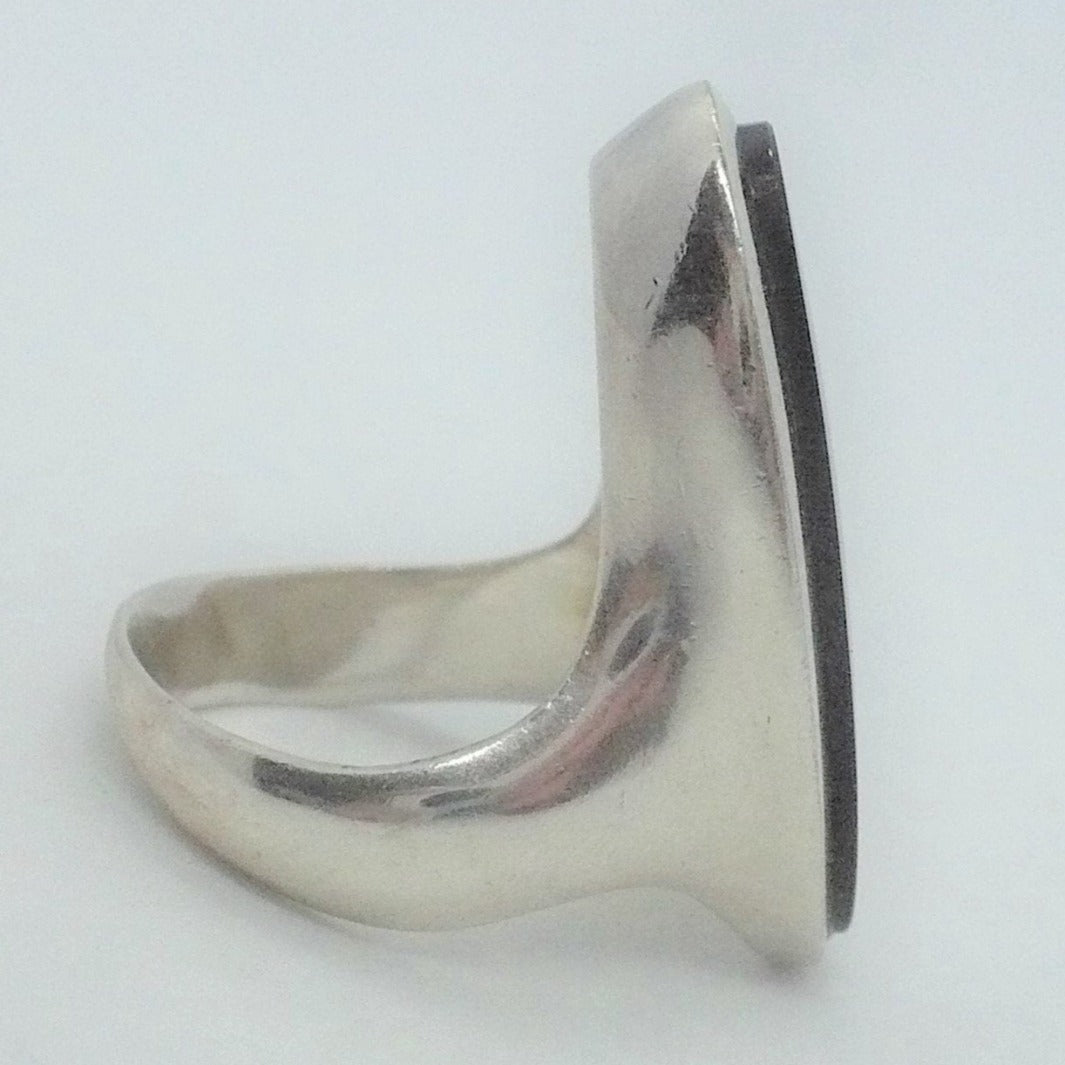 1960s Vintage Black Onyx Sterling Silver Modernist Ring 8