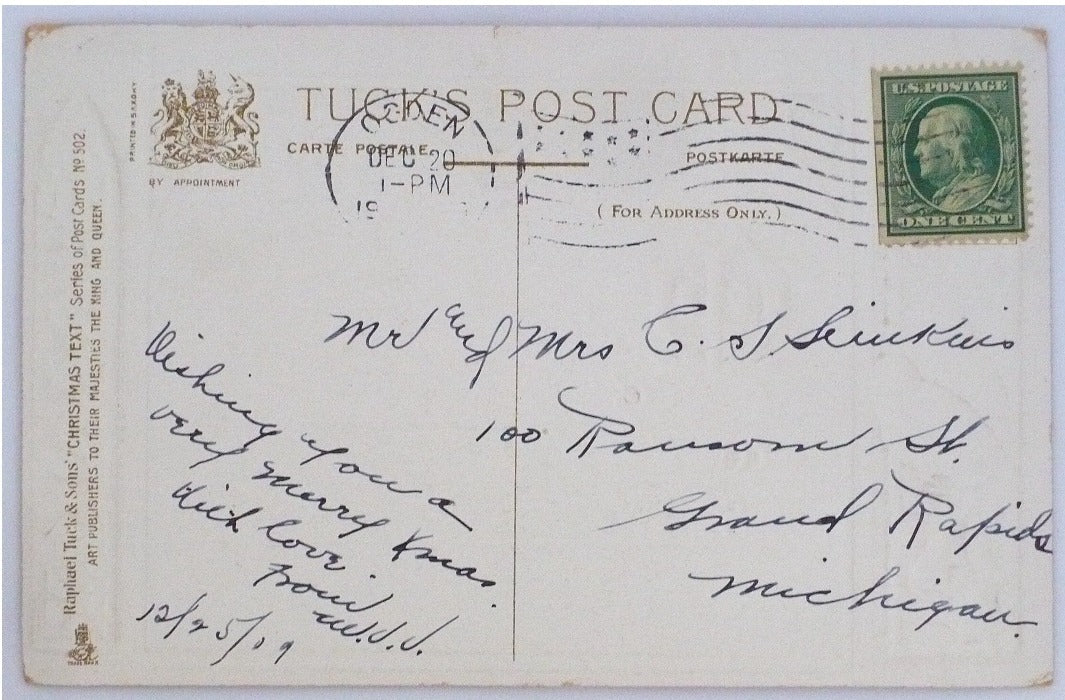 1908 Helen Burnside Greeting Vintage Christmas Postcard