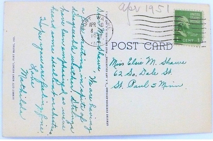 1949 Central Catholic High School Fort Wayne Indiana Vintage Postcard